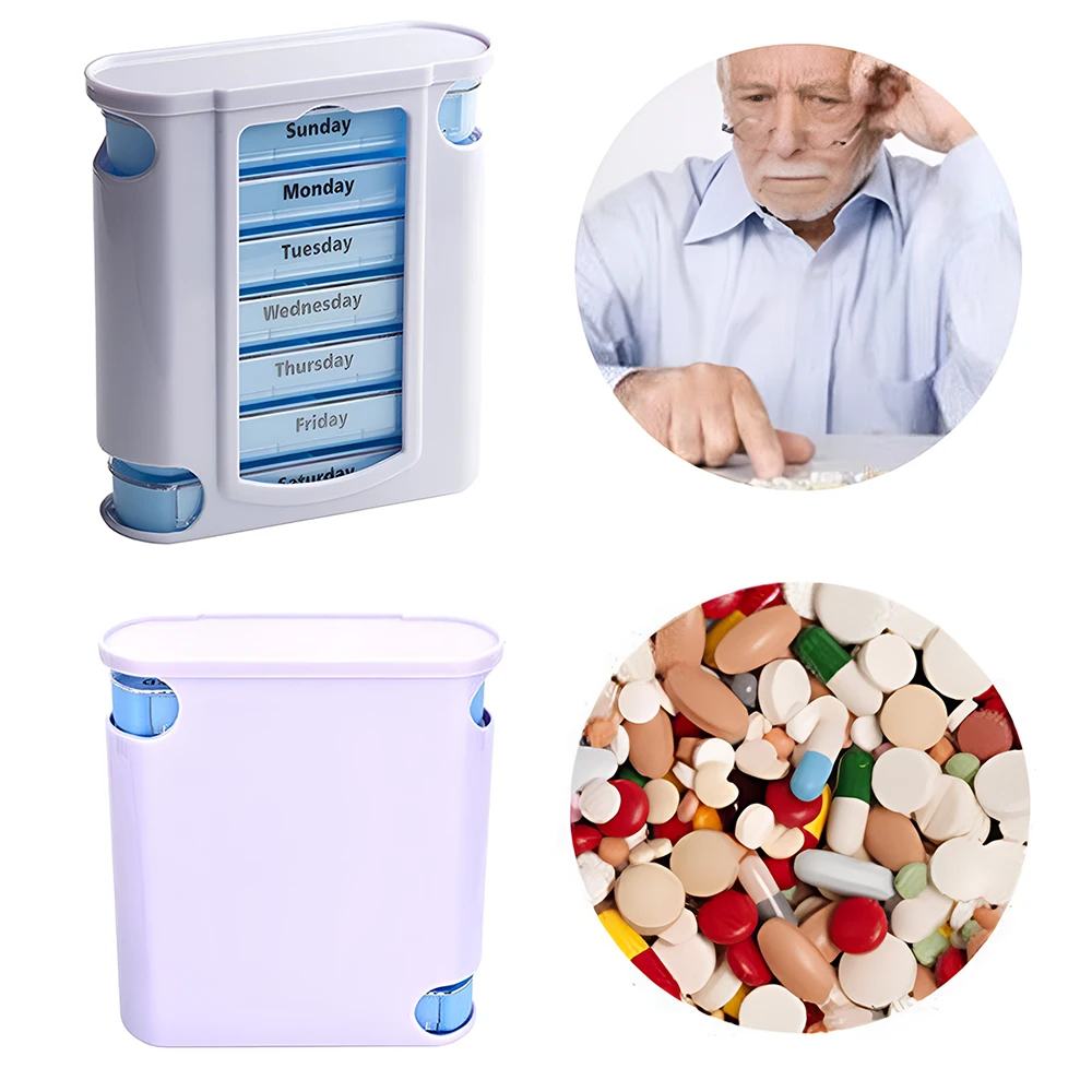 NBBLUESKY Weekly Pill Box 7 Days Storage Organizer Dispenser Plastic Medicine Compartment Container