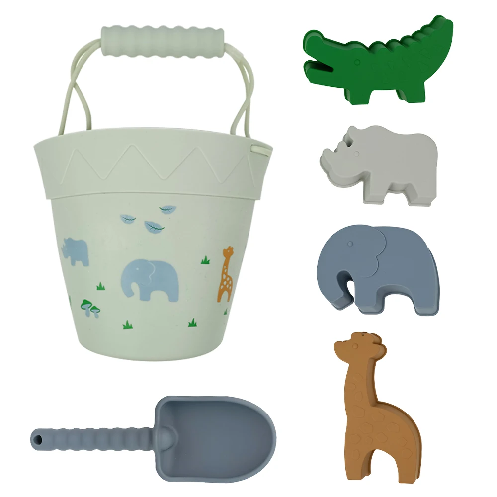 Custom Logo Silicone Beach Toy Set Outdoor Summer Digging Sand Tools Silicone Bucket Pail Sand Toys For Kids