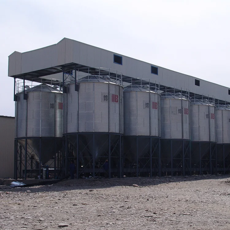 Grain hopper bottom storage silos with belt conveyor/chain conveyor unloading system