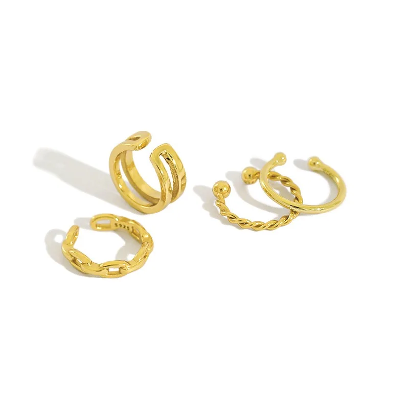 2022 NEW 925 Sterling Silver Simple Plain Cross Link line ear cuff ball bead ear cuff with 18k Gold Plated Jewelry Earring