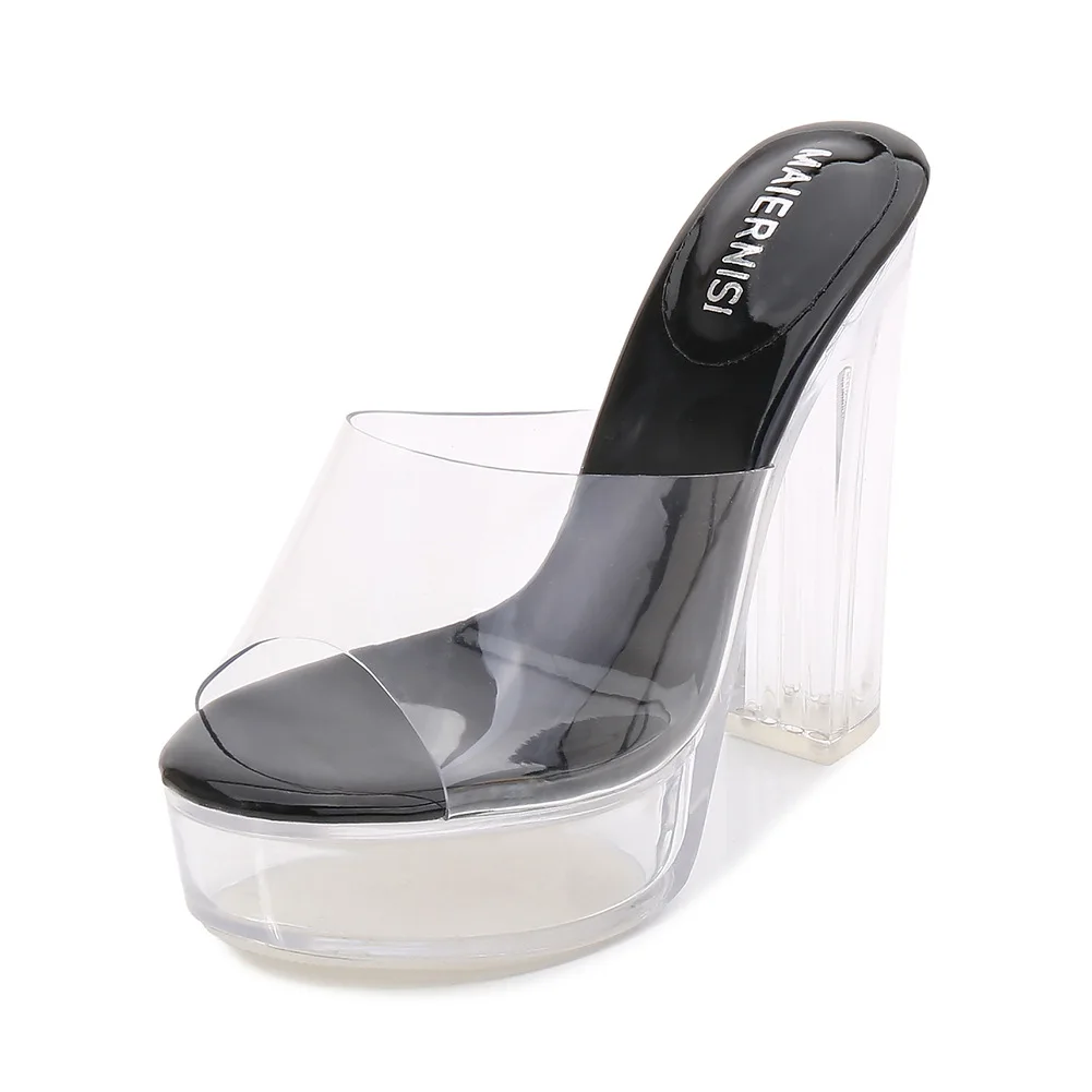 New Sexy Pretty Girl High Heel Shoes Crystal Platform Thick Heels High Heels Sandals and Slippers Transparent Women PU Rubber