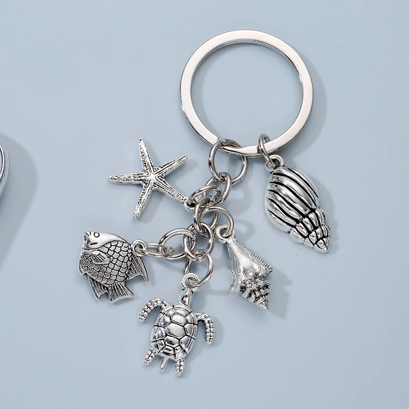Fashion ocean series keychain shell starfish conch turtle goldfish charm alloy material match bags key charm accessories