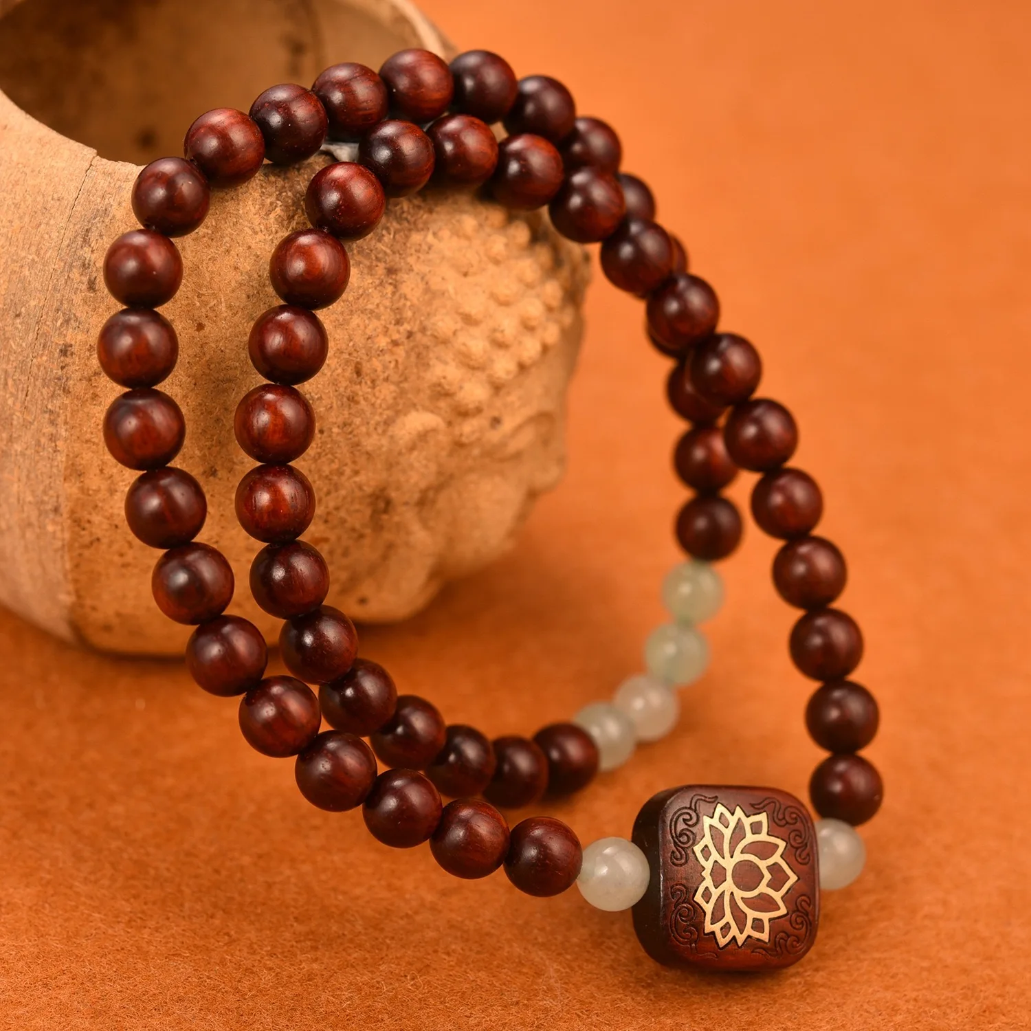 wholesale Buddhist Rosary Multi-circle Beaded Wristband 6mm Natural rosewood with Green Aventurine Multilayer Bracelet
