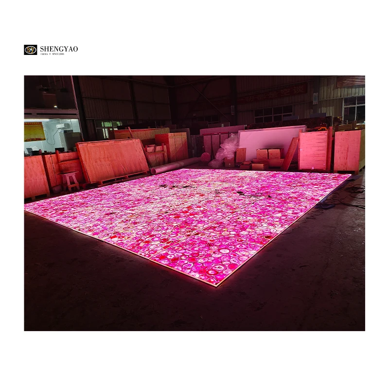 Custom Size Natural Gemstone Pink Agate Backlit Floor Tile