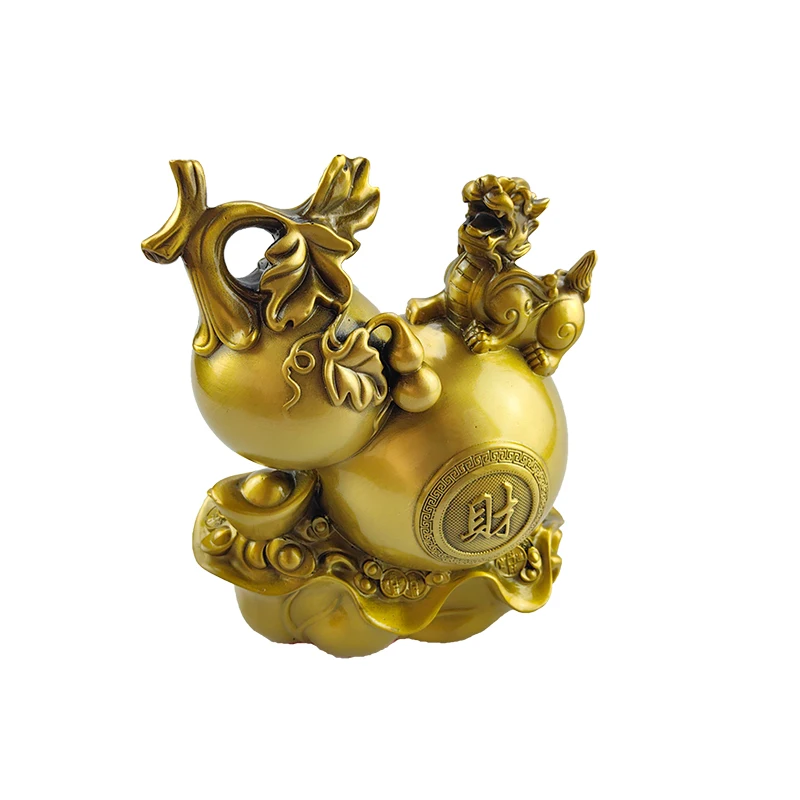 Customize design home decoration fortune product Chinese traditional copper gold bottle gourd art craft