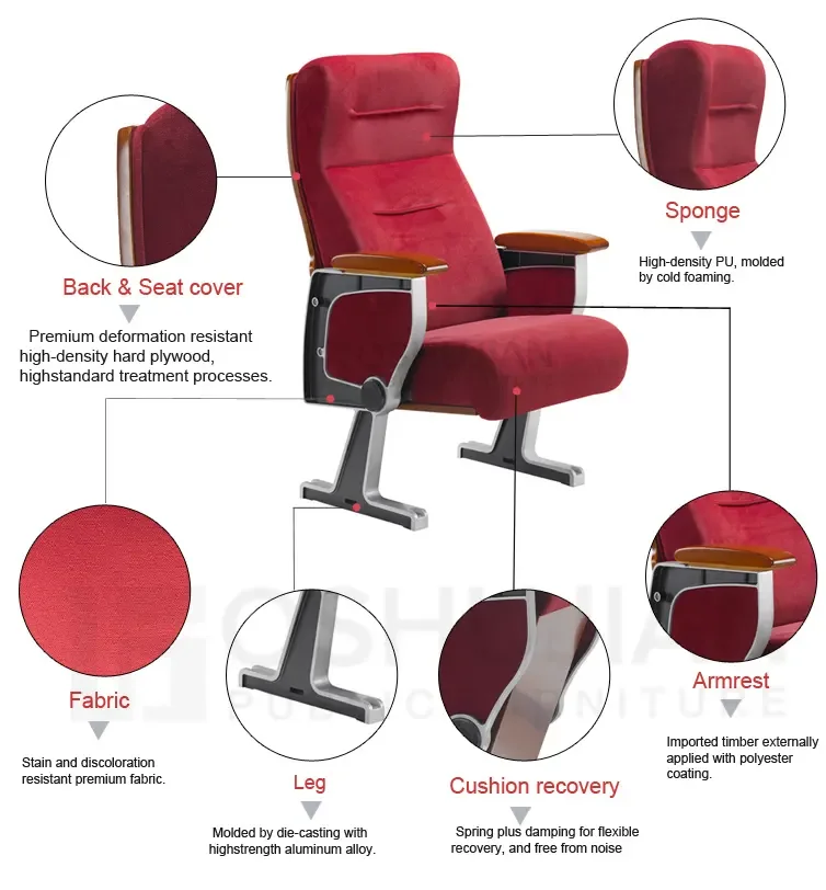 Oshjian commercial cinema hall school  folding seating auditorium chair with writing pad
