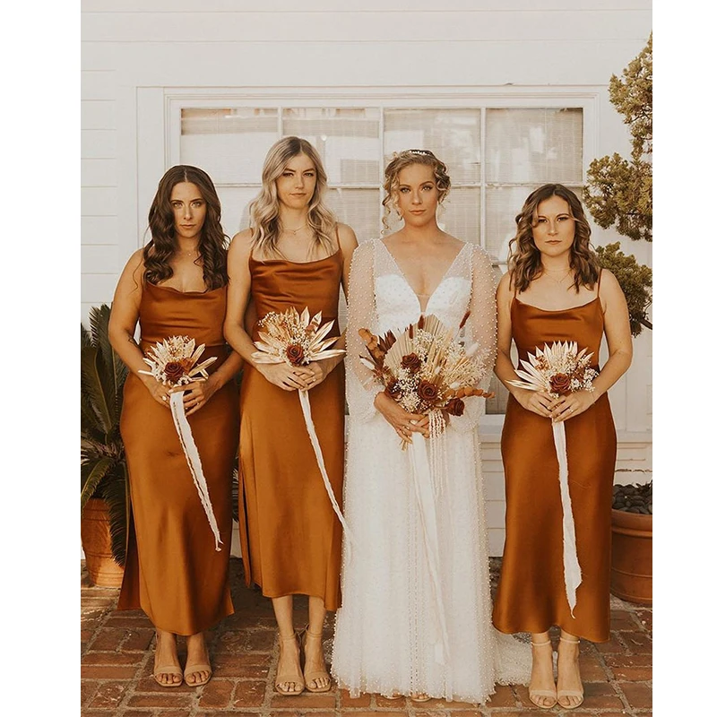 2022 Spaghetti Strap ankle length dress Chic wedding bridesmaid dresses for women