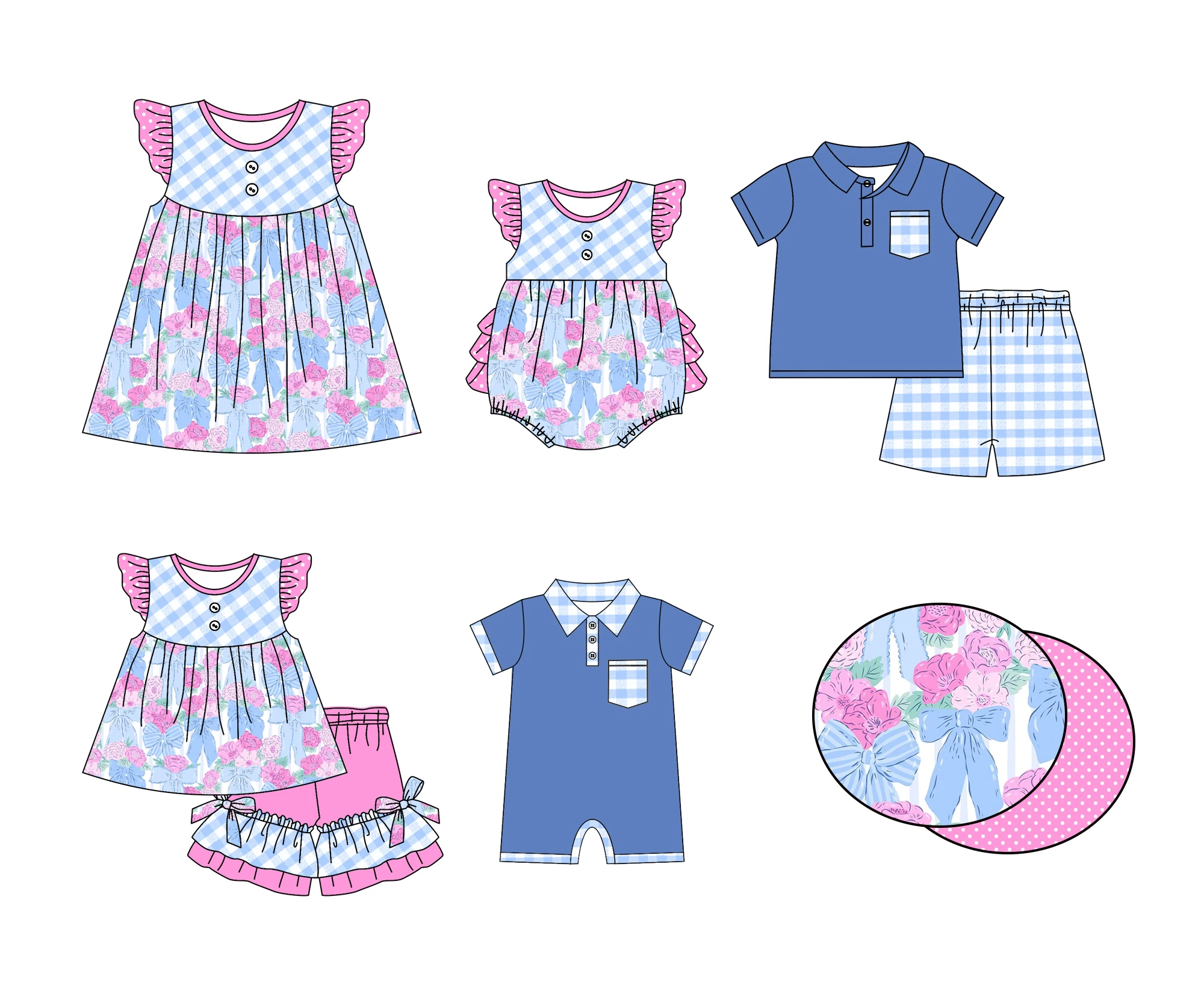 Preorder Spring Flower Floral Print Little Girls Outfits Kids Dress Toddler Romper Sibling Matches Wholesale Baby Clothes Styles