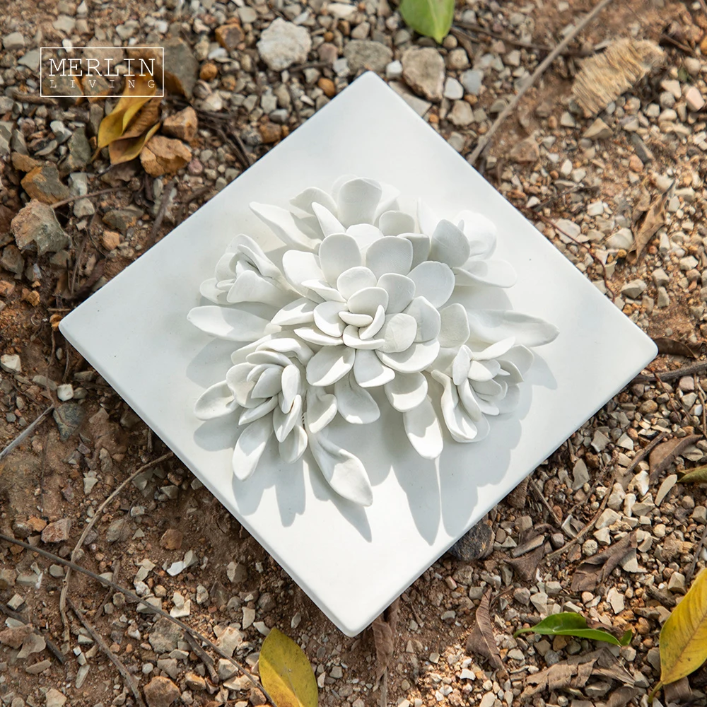 Merlin Living Handmade Ceramic Wall Art Square Board Handmade Ceramic Flower home decor wall Chaozhou Ceramic Factory OEMODM