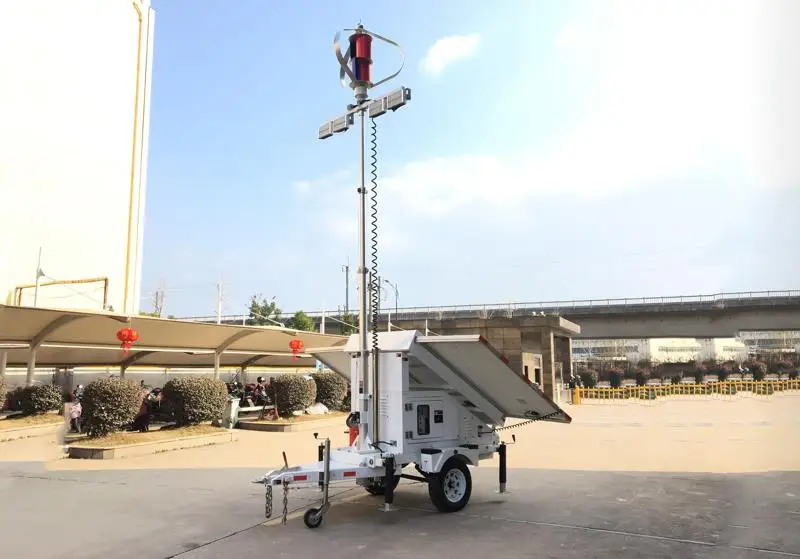 Mobile Wind Solar Complementary Powered Generator System Trailer with LED Flood Light Tower