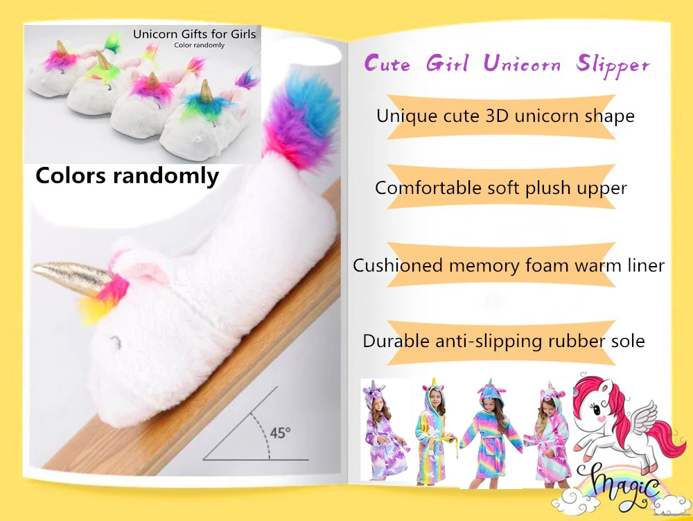 2021 fashion kids unicorn slippers kids warm plush cute slippers Light and comfortable cartoon slippers for girls