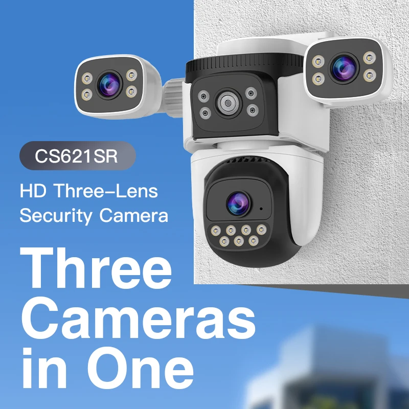 CS621SR 3 глаза три объектива полноцветная 6MP 9MP HD камера Беспроводная 360 панорамирование и наклон Камера Безопасности Водонепроницаемая IP66 Cloud NVR