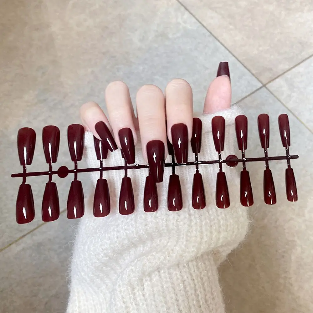 new arrival uv bright oil seal coat varnished nails Glossy Pattern  Nails Coffin Extra Long Press on Ballerina Acrylic nail