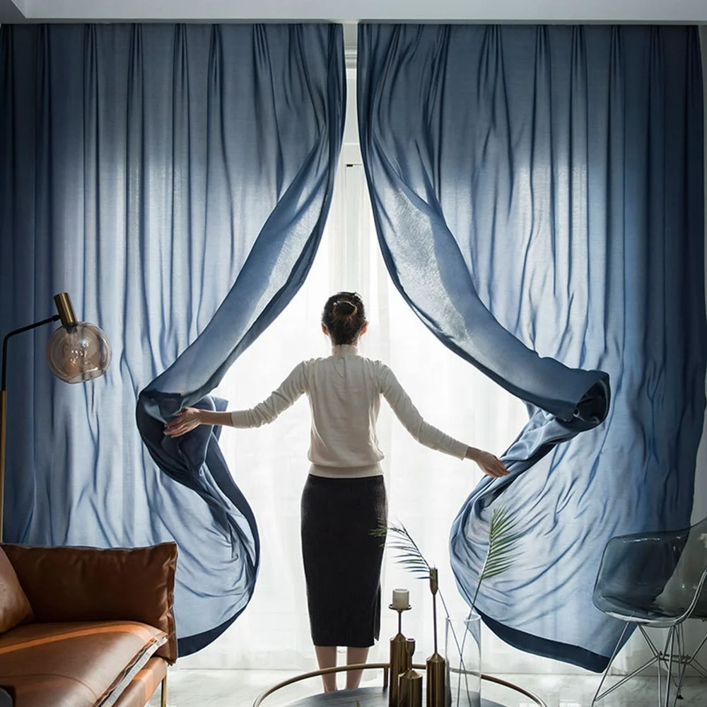 Solid cheap Chenille thin soft transparent white grommet rod pocket voile window glass door sheer wedding decoration curtains