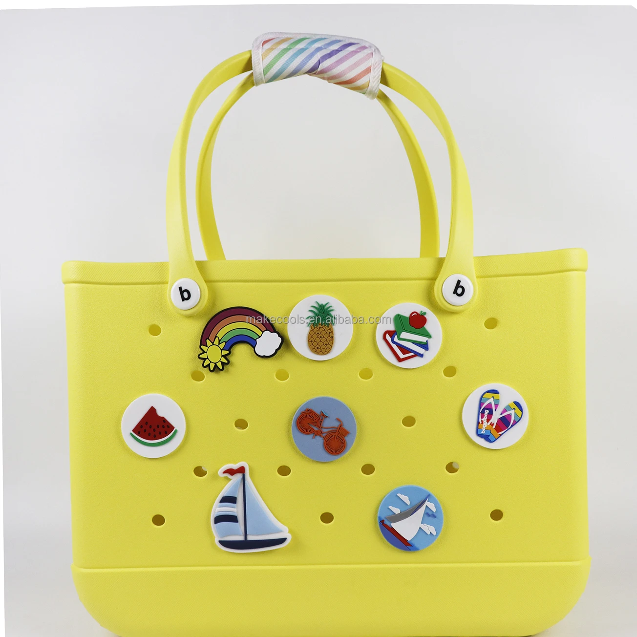 New arrival cute Beach silicone tote bag with holes Accessories large size number letter DIY Decoration