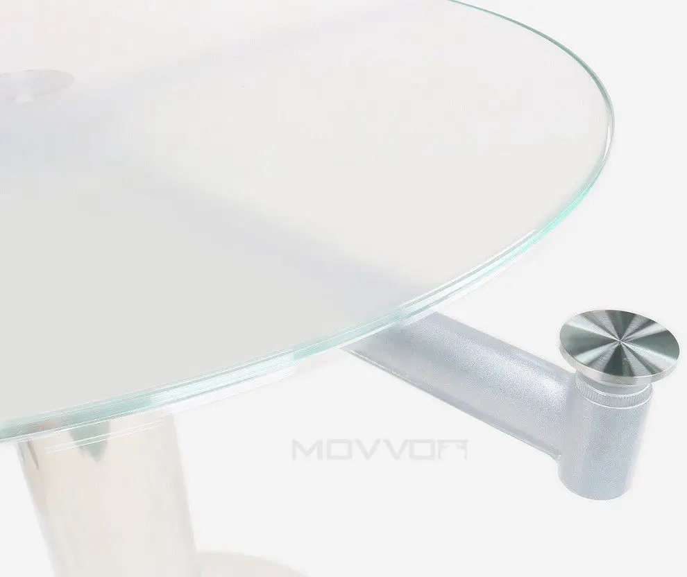 Hot Sale Tempered Glass 12MM Moving  Expanding Round Dining Table With Steel Chromed Frame Base