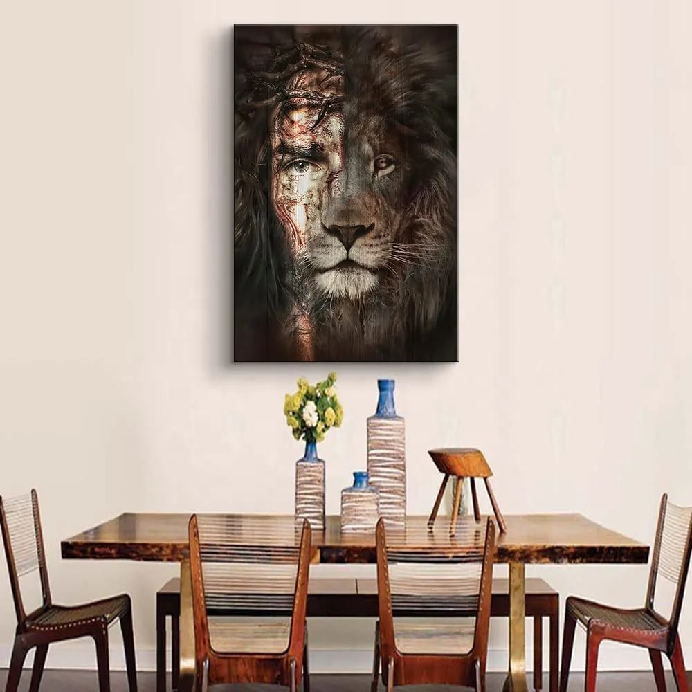 JIEKAI  Jesus Religion  Wall Art Jesus and the Tiger Picture  Canvas Printing  Home Decor  Canvas painting