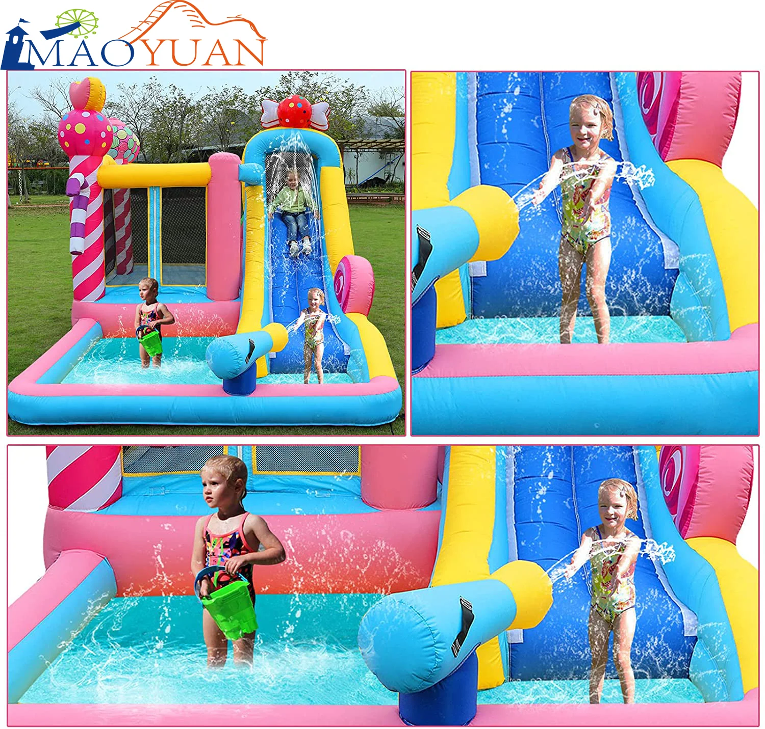 Лидер продаж 2021, голубые и розовые конфеты, надувная горка с бассейном для детей