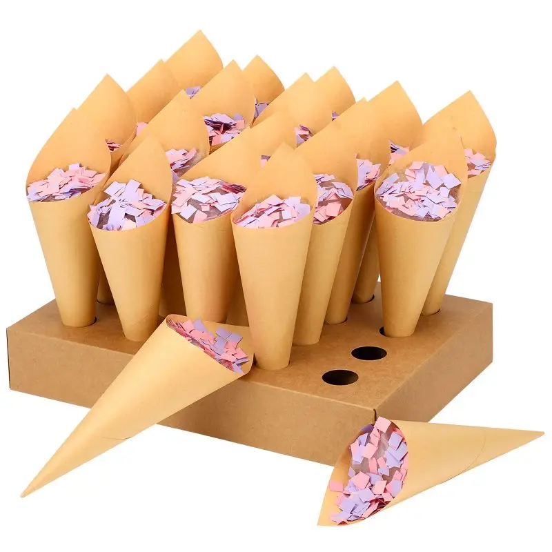 Recyclable Brown Food Grade Ice Cream Egg Waffle Snack Candy Wrapping Paper Cone Holder Box