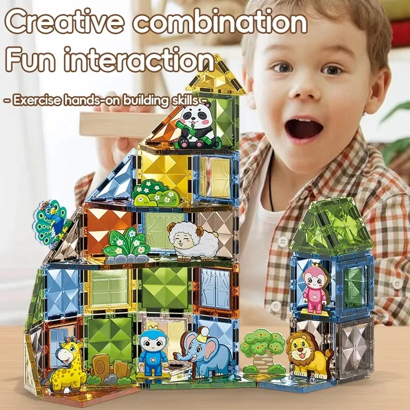 High Quality  Diamond Sequin Magnetic Building Block Toys Sets Zoological Park DIY Assembly Toy Magnetic 3D Puzzle Blocks Toy