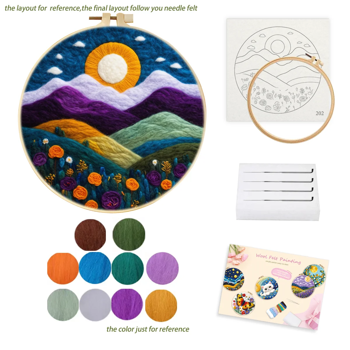 CHENISTORY Mountain Moon Pattern Needle Felting Painting Kits For Beginners Diy Wool Needle Felting Starter Kit