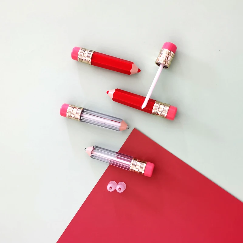 CY305 in stock Mini Cute 5ml empty lip gloss tube pencil shape lipstick lipgloss bottles with red and clear