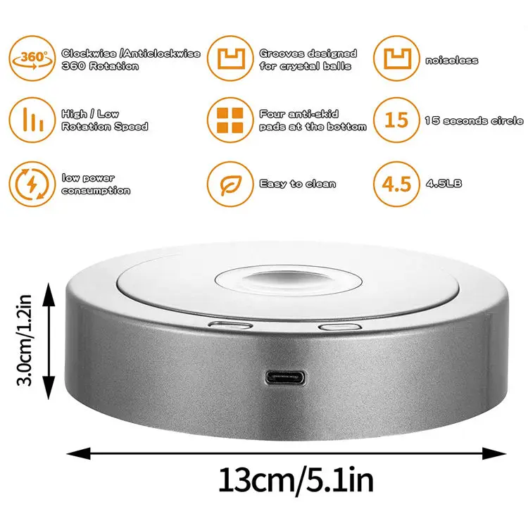 adjustable rotating display stand base led rotating display base for 3d crystal photo with 4 Revolving & 8 Light Modes