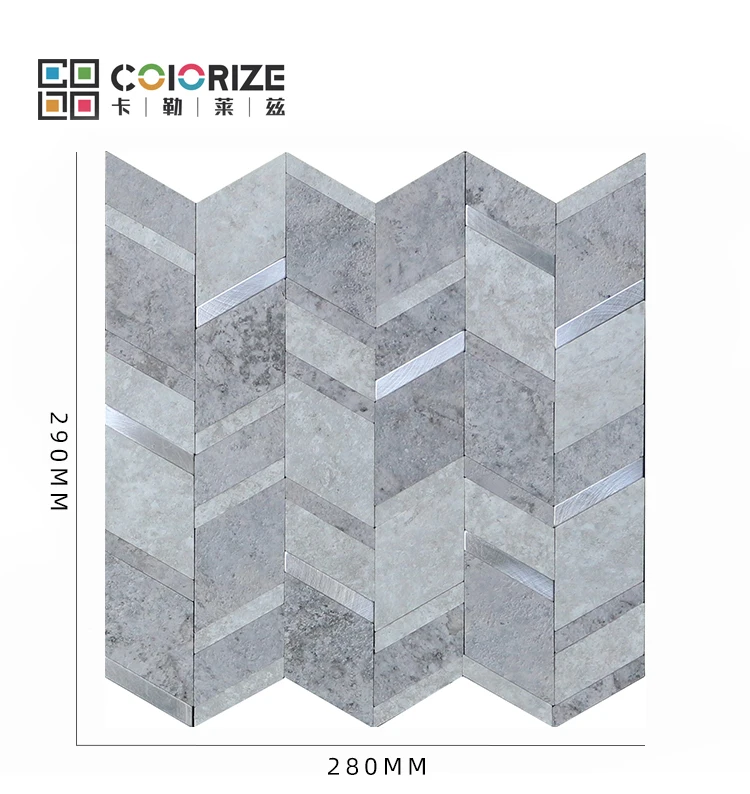 Colorize 290x280mm herringbone gray Peel Stick wall Mosaic Grey Color strip PVC/LVT Self-Adhesive chevron wall Mosaic