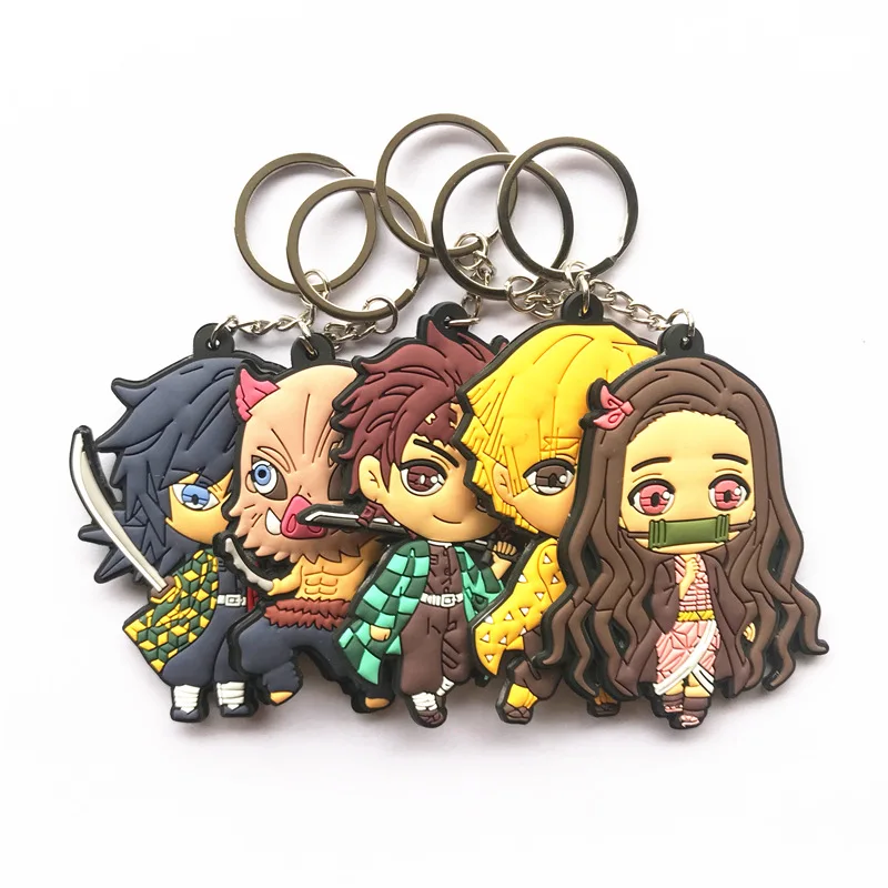 Sale PVC rubber full 3d cute cartoon character keyring logo custom japan anime figure demon slayer soft pvc keychain