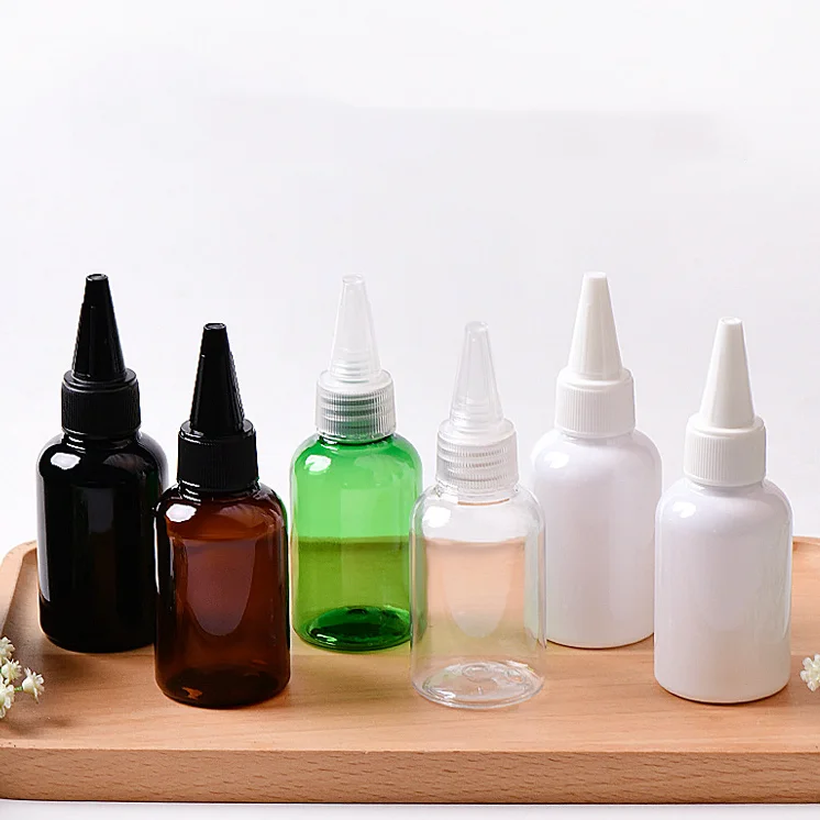 Customize support fast delivery 50ml PET plastic liquid gel Squeeze Dropper Bottle with Twist Top Spout Cap for ink and hair oil