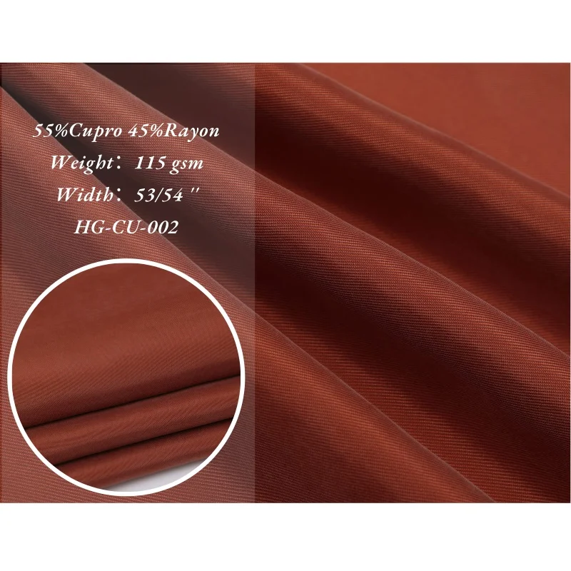 Cupro fabric woven silky 115gsm 120D lightweight soft cupro viscose twill fabric for dress