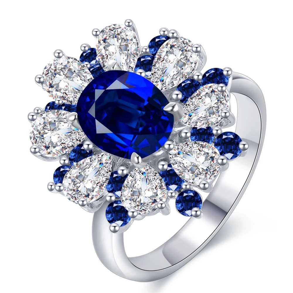 Luster Wholesale 2.37CT Oval Cut Blue Sapphire Stone Fashion Jewelry Ring In 925 Silver Lab Grown Royal Blue Sapphire Ring