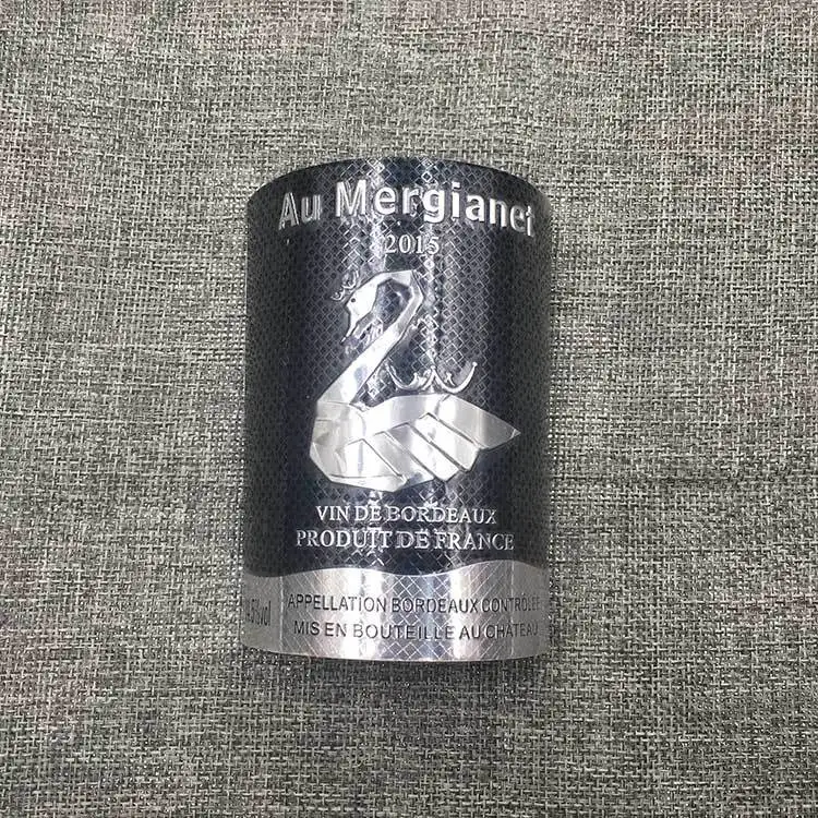 Custom Personality Metal  Bottle Sticker Adhesive Labels Foil Embossed Sticker Wine Label