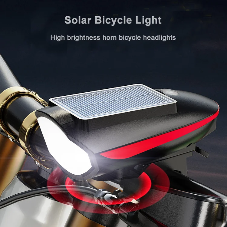 300 Lumen Solar Bicycle Light Mountain Cycling Outdoor Night Riding Horn Lamp Waterproof USB Charging Bike Light