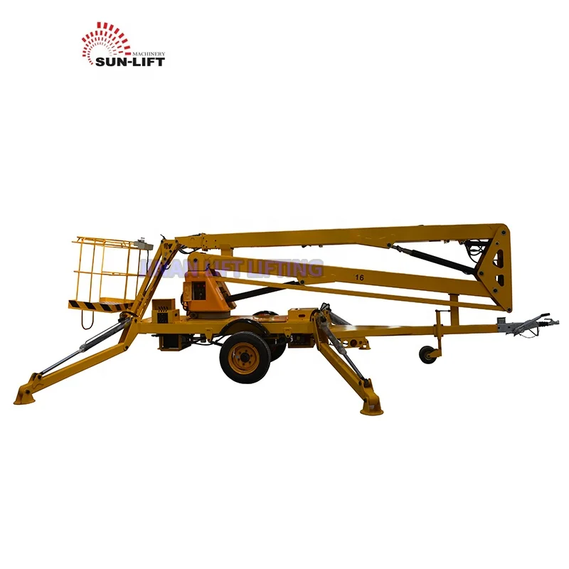 Traction trailer mounted Telescopic boom lift truck arm small cherry picking sky towable electric articulated man boom lift used