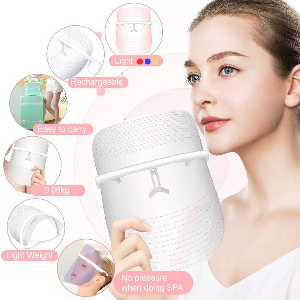 Home Use Skin Care LED Facial Personal Device 3 Color Phototherapy Face Mask For Solve