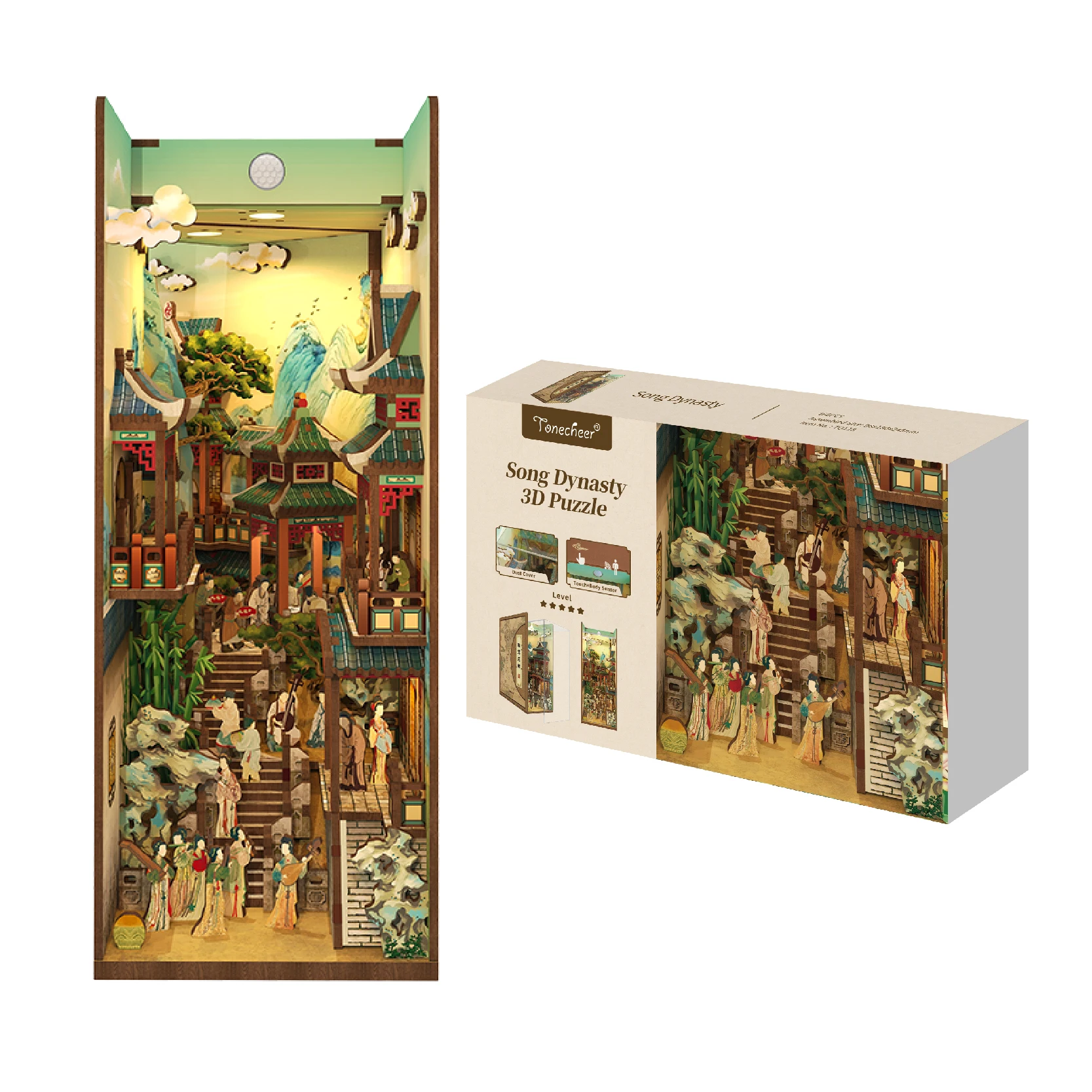 Tonecheer Song Dynasty Culture high quality  educational cartoon 3d wooden jigsaw puzzle book nook
