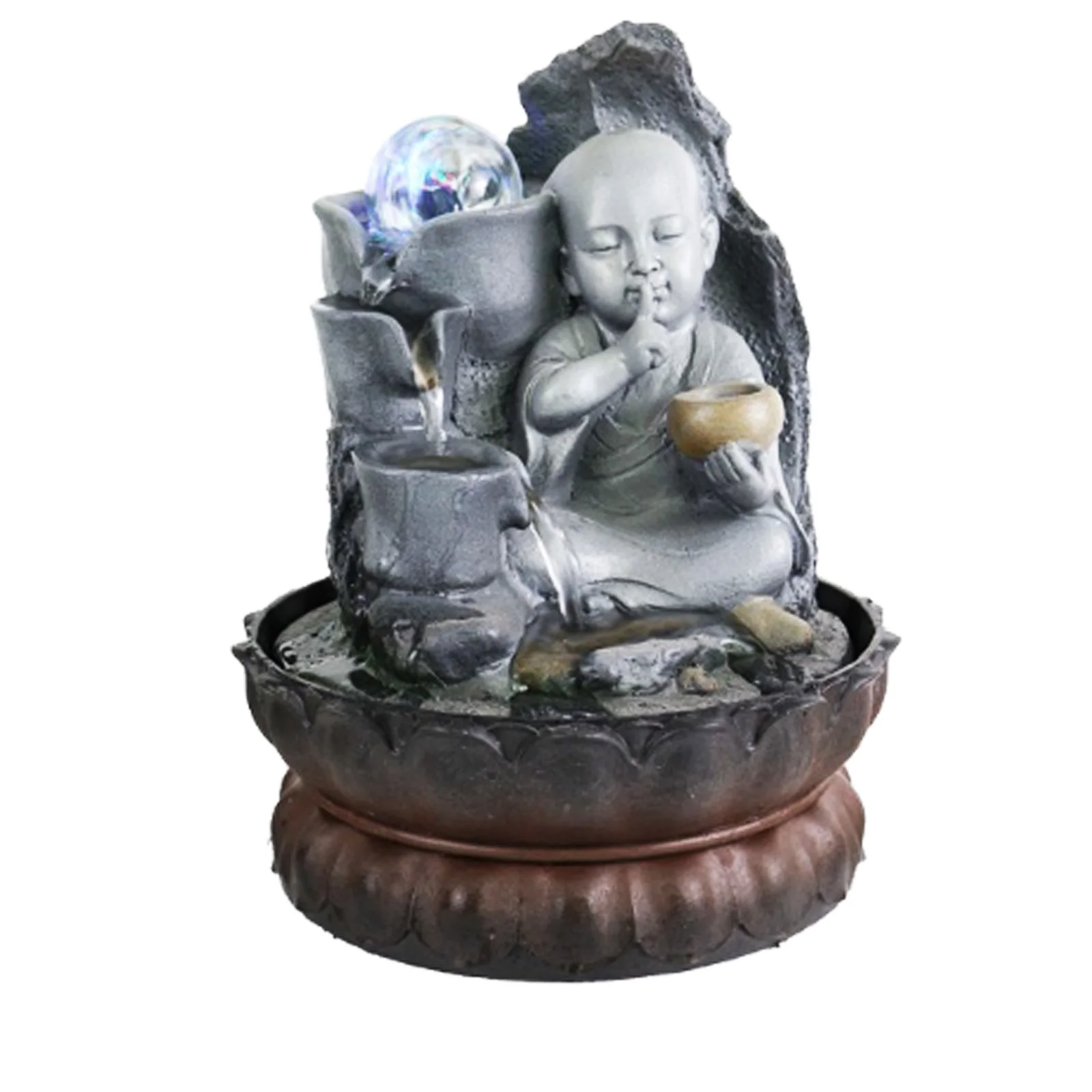 Zen Meditation Home Decoration Indoor Waterfall Tabletop Buddha Water Fountain With Led Light Ball