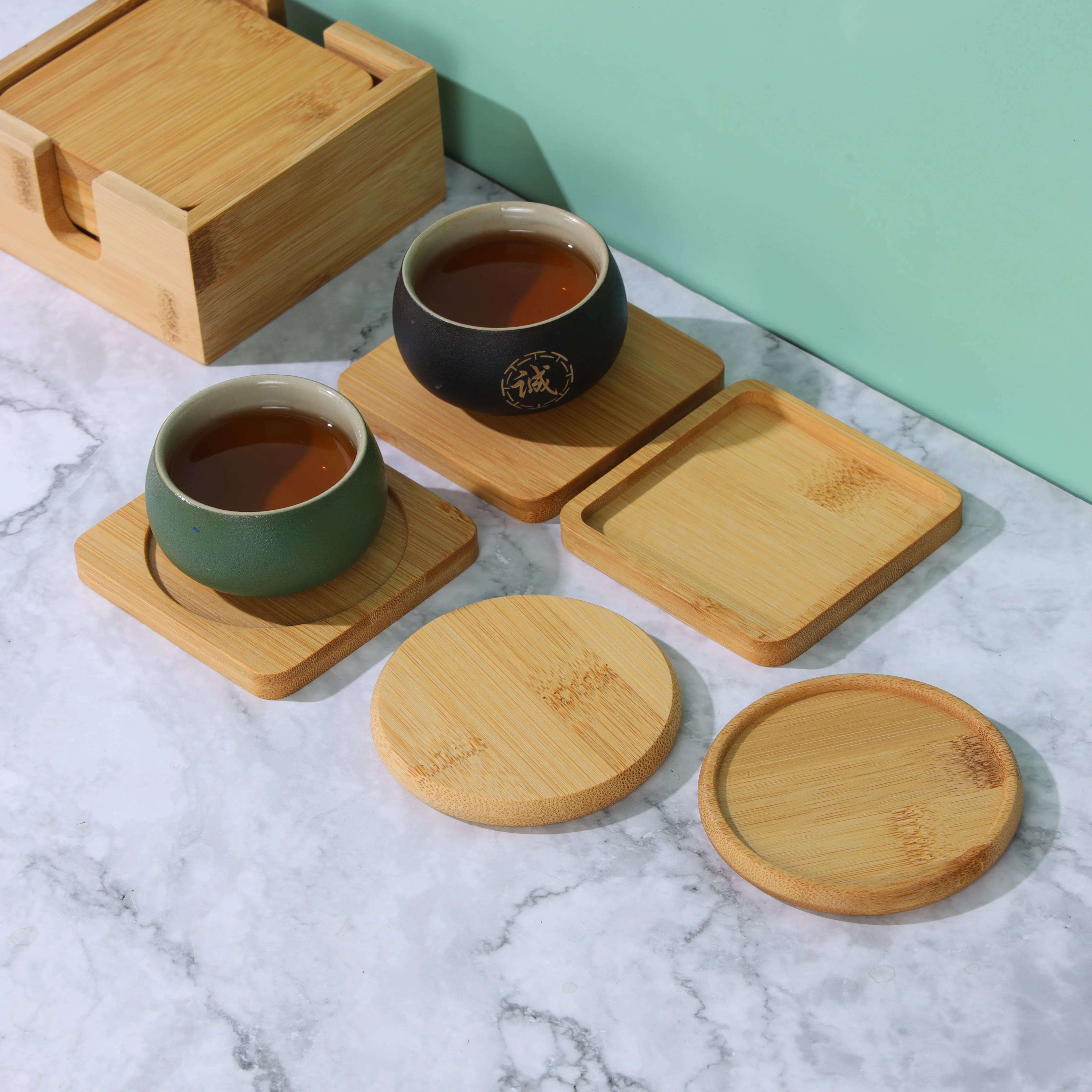 Acacia Wholesale Custom factory OEM Acacia Cork bamboo coaster walnut wooden coaster beech coaster for coffee cup