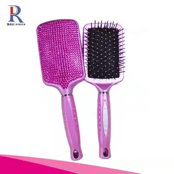 Small MOQ custom private label paddle brush ionic hair brush with bling crystal
