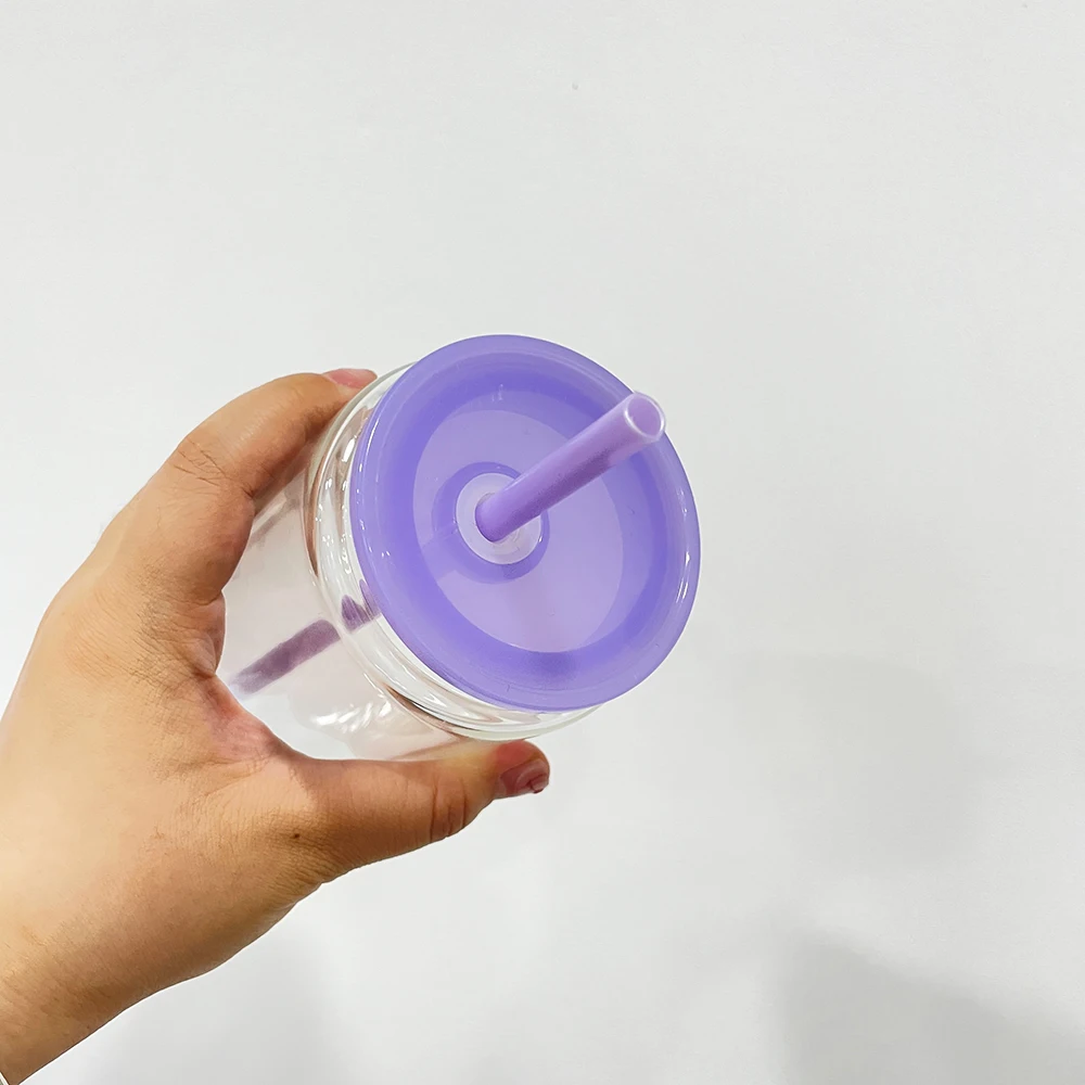 USA warehouse custom 12oz 15oz clear double wall DIY glitter blank sublimation snow globe beer glass can with plastic lids