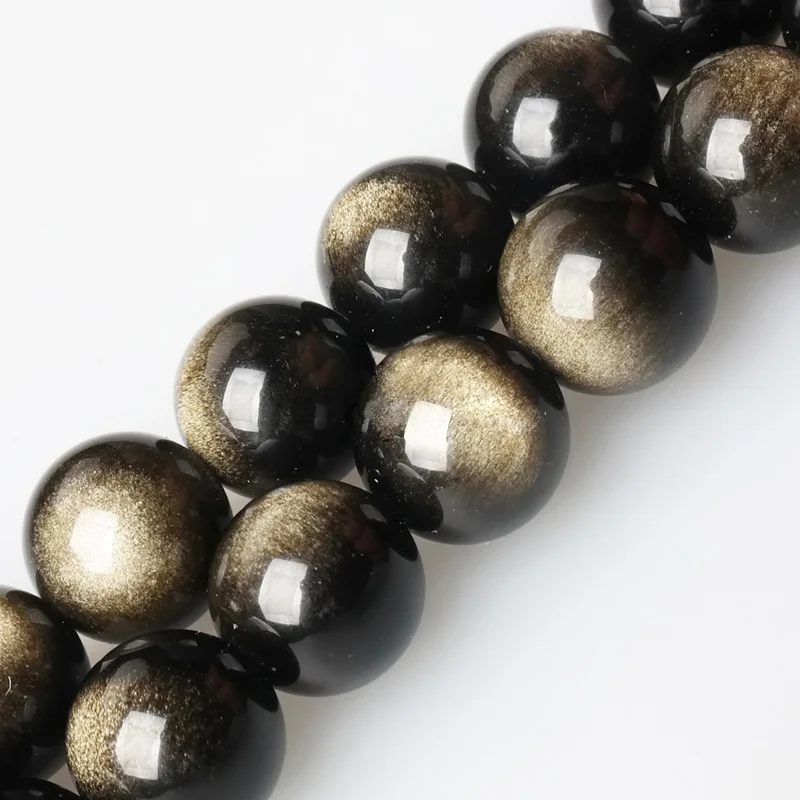 4/6/8/10/12/14/16mm 5A 7A Round Loose Polished Rainbow Black Gemstone Stone Hand-Made Ornament Gold Obsidian Beads