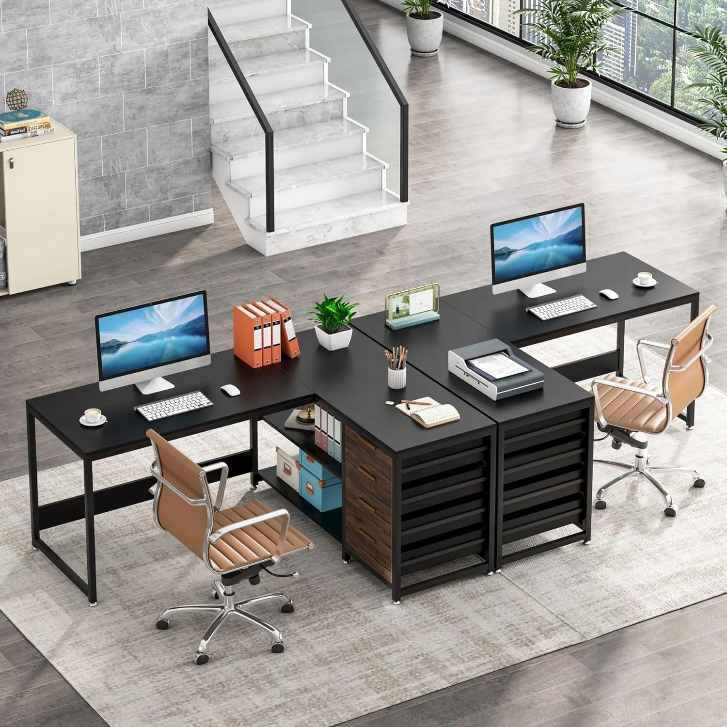 Tribesigns L Shaped Computer Desk with Storage Drawers, 59 Inch Corner Desk with Shelves
