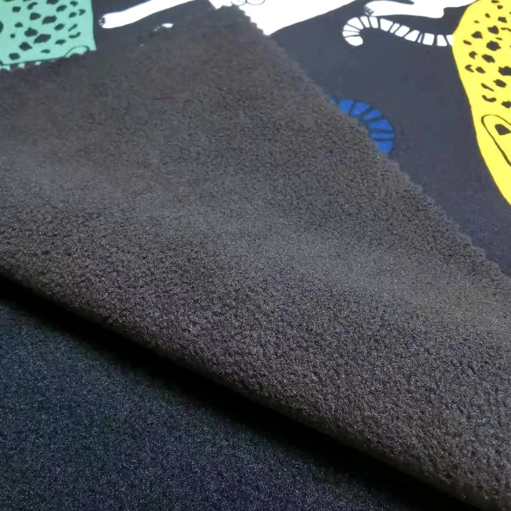 С животным принтом флисовая ткань 100D стрейч из Полар-флиса 3 слоя скрепленные для Джерси с капюшоном