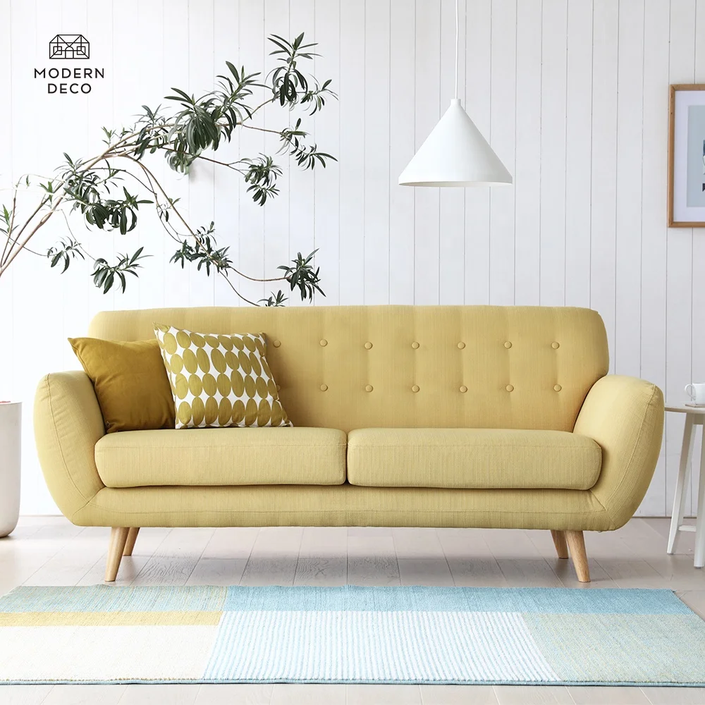 2021 modern fabric sofa canape custom design couch tufted 3 seater 2 seat nordic interior design mustard yellow lemon color