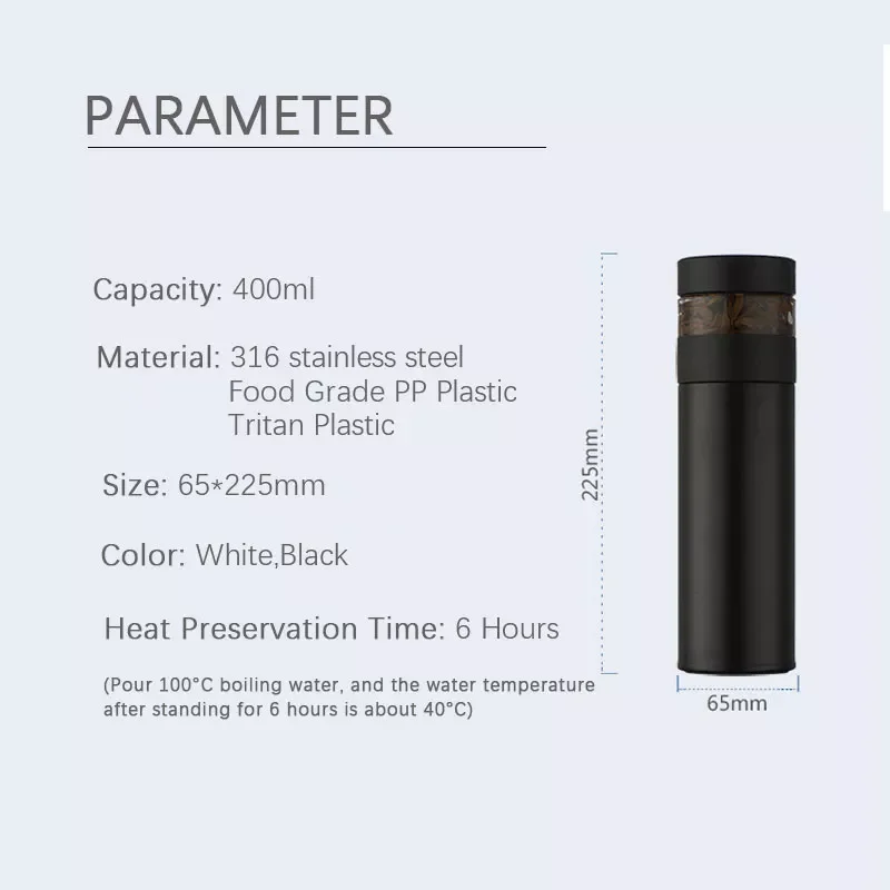 High-end smart thermos, thermos with temperature sensor, double-layer mirror 316 stainless steel straight cup with tea strainer