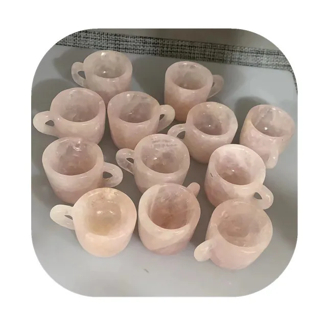 New arrivals 2 inch carved crystals crafts  healing stones natural rose quartz cup for home decoration