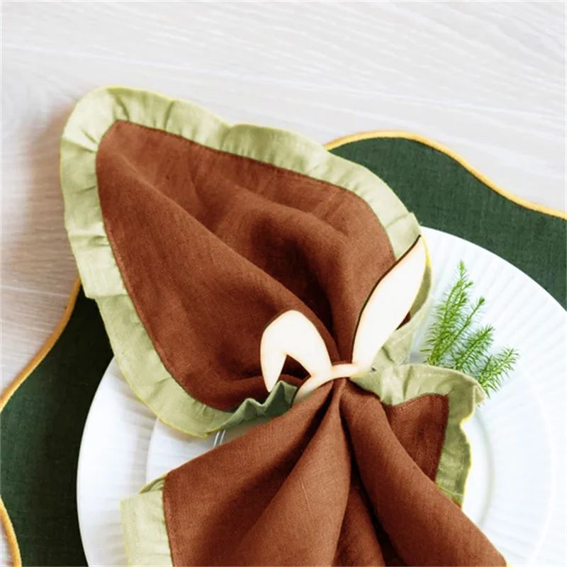 hot sell washable 100% linen flax napkins and placemats with embroider edge