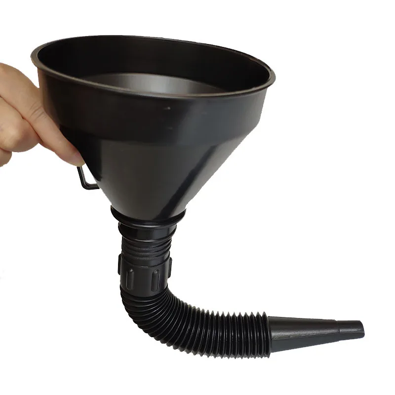 Black plastic large flexible collapsible car motorcycle oil diesel liquid funnel with filter
