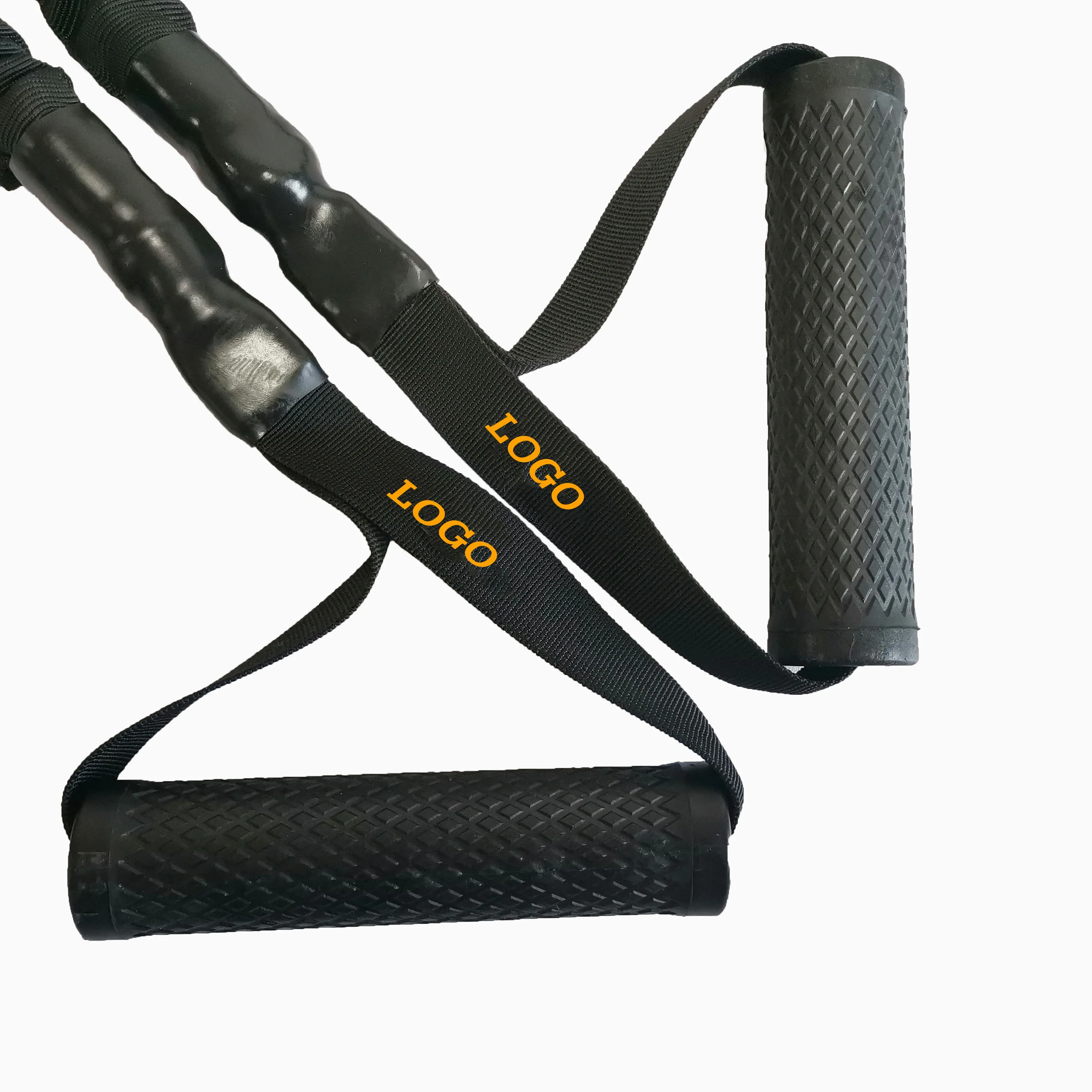 Protective Nylon Sleeve Resistance Band with Handle Grip for Bodybuilding